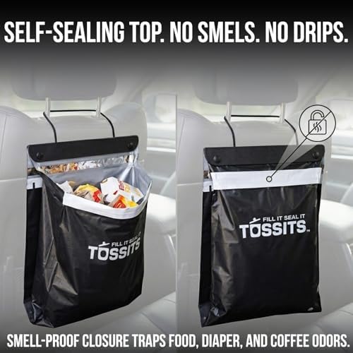 Tossits Hanging Car Trash & Garbage Bags, Disposable, Black 21 Count