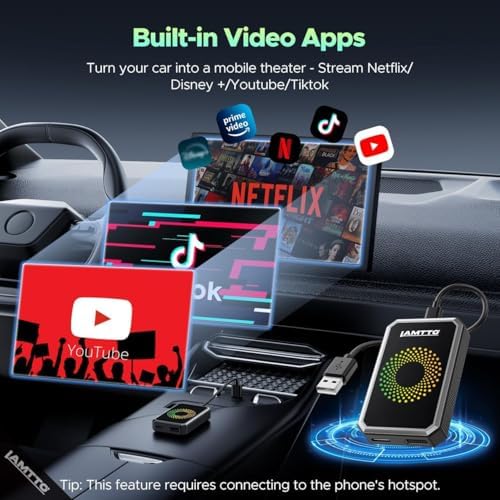 LAMTTO Wireless Carplay Adapter for Streaming Net-Flix/YouTube/TikTok