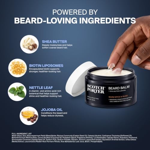 Scotch Porter Conditioning Beard Balm for Men, Warm Spice & Musk