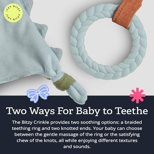 Itzy Ritzy Bitzy Crinkle Sensory Toy with Teething Toy, 0+ Months, Dinosaur