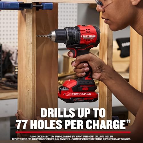 CRAFTSMAN V20 BRUSHLESS RP Compact Drill/Driver, Variable Speeed Trigger, Built In LED, Includes Battery and Charger (CMCD714D1)