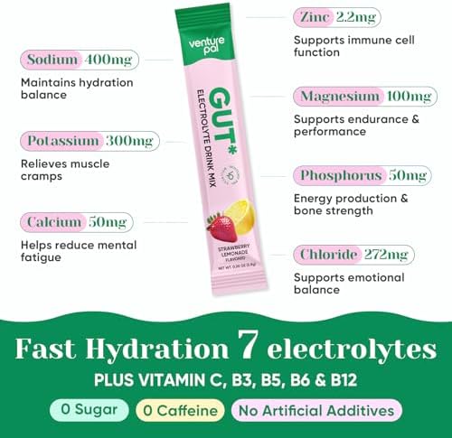 Venture Pal Sugar Free Hydration Packets + Gut Health Electrolytes Powder
