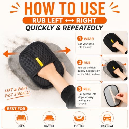 Thickened Pet Hair Removal Glove - Electrostatic Cat Dog Hair Remover Glove, Reusable Magic Brush Pet Hair Remover Tool for Couch, Carpet, and Car Seat (Black,1 Pack)