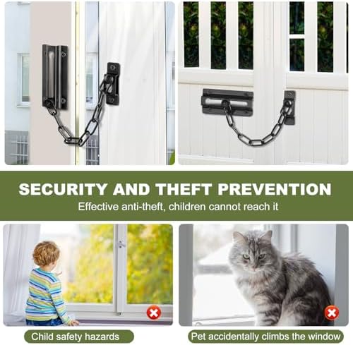 2 Pack Door Chain Lock Black, Security Door Chain for Inside Door, Premium Thickened Chain Door Lock with 12 Screws