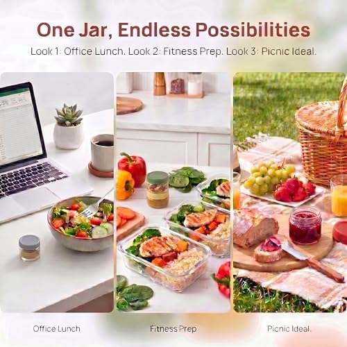 EONJOE 2 oz Glass Dressing Containers With Lids, Sauce Jars for Lunch, 6pk