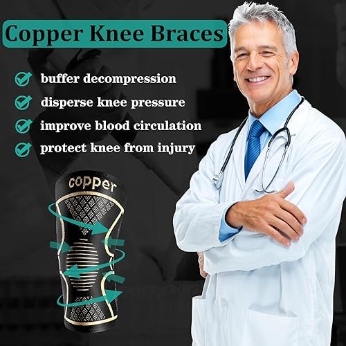 Copper Compression Knee Brace for Knee Pain Women & Men (2 Pack, Medium)