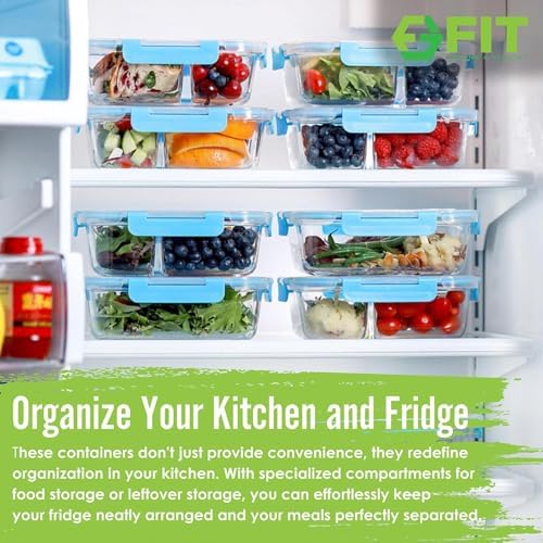 Glass Meal Prep Containers 2 and 3 Compartments, Leak-Proof, 32 oz, 4 Pack