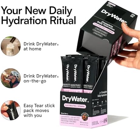 DryWater Electrolytes + Vitamins Hydration Packets, Mixed Berry 12 Pack