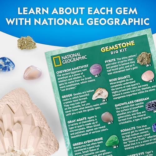 National Geographic Gemstone Dig Kit with 10 Real Gemstones for Kids