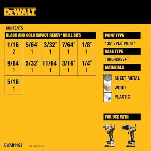 DEWALT 12 Pc Black and Gold Drill Bit Set, Premium Finish Impact Driver Bit Set for Metal, Plastic and Wood (DWAH1182)