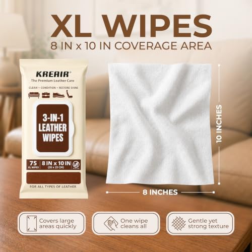 3in1 Leather Cleaner Wipes 75 Count, XL 8 x 10 in