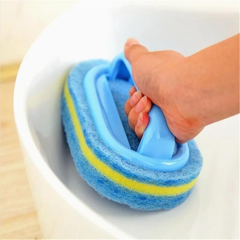 Thickened Cleaning Brush with Handle Household Cleaning Tool Kitchen Sponge Scrubber Bathtub for Toilet Tile Shower Wall Sink Floor Scrubbing (Blue)