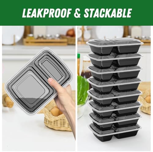 Dealusy 50 Pack 28 oz Meal Prep Containers with Lids 2-Compartment, Black