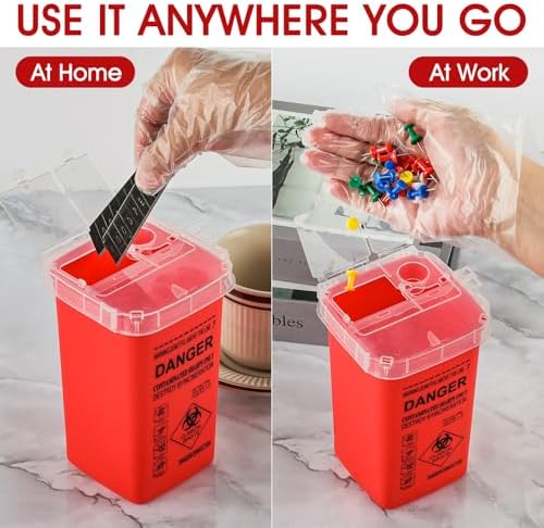1 Quart (3-Pack) Sharps Container for Home Use, Needle Disposal Containers