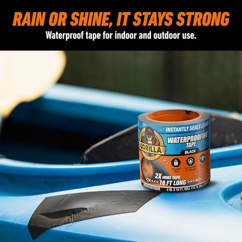 GORILLA Waterproofing Tape, Permanent, Black, 4" x 10', 1-Pack
