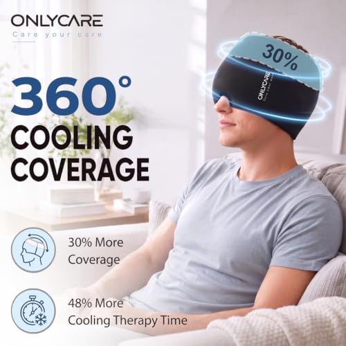 ONLYCARE Migraine Relief Cap, Headache Relief Cold Cap with Odorless Gel