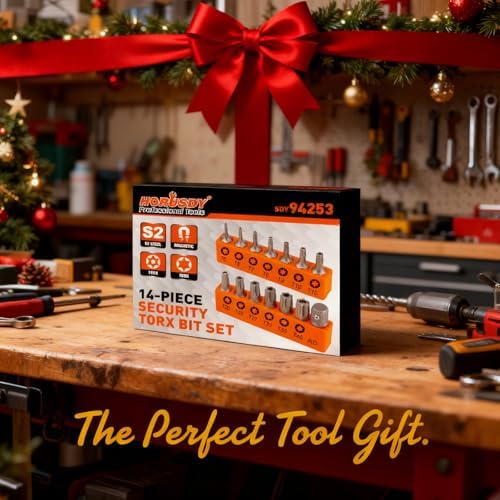 HORUSDY 14-Piece Tamper Resistant Star Bits, S2 Alloy Steel, T5 - T40 Security Torx Bit Set