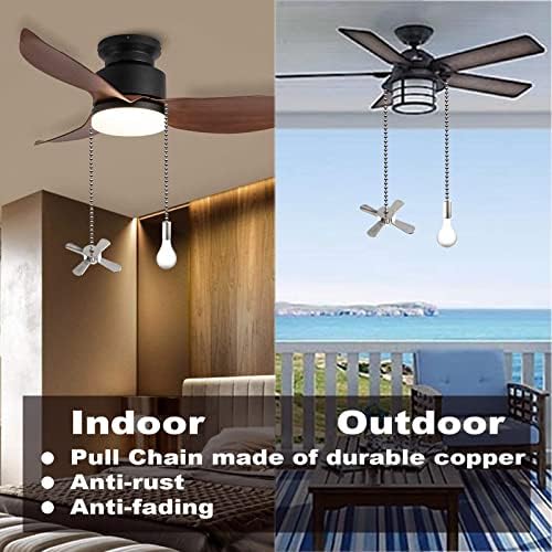 Ceiling Fan Pull Chain Ornaments Extension Chains with Decorative Light Bulb and Cord 13.6 Inches Fan Pull Chain Set For Ceiling Light Lamp Chain (Nickel)