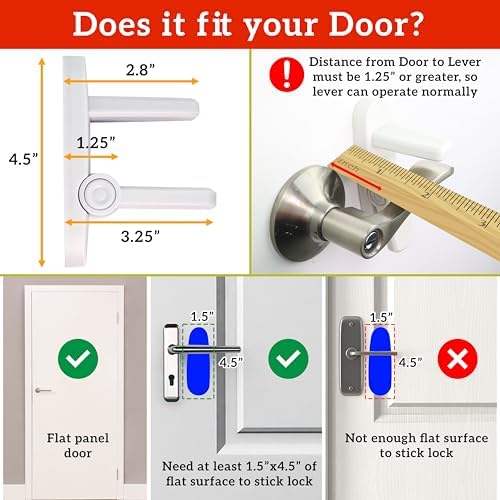 Door Lever Lock (2 Pack) – Prevents Toddlers from Opening Doors – Easy One-Hand Operation for Adults – Durable ABS with 3M Adhesive Backing – No Tools Needed for Install