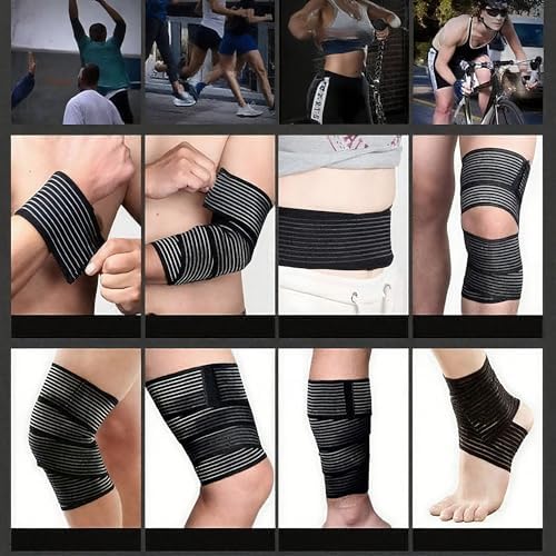 Elastic Knee Wrap Compression Bandage Brace, Black, 1pcs, 70.8 inch