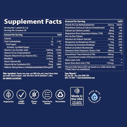 Trace Minerals Power Pak Electrolyte Powder Packets, Lemon Lime, 30 Ct