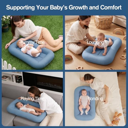 Baby Lounger, Infant Nest for Newborn Supervised Awake Use (Navy Blue)