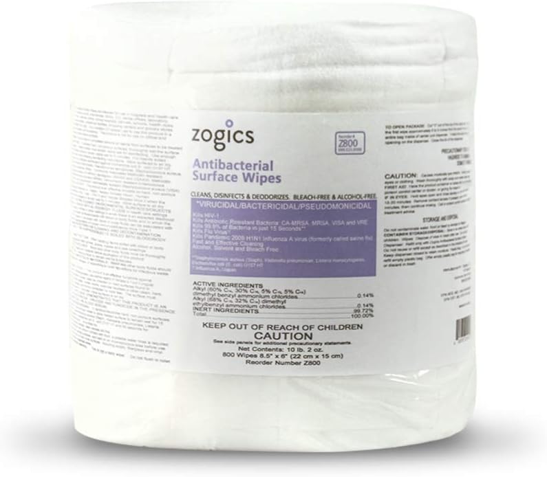 Zogics Antibacterial Disinfecting Wipes with Bucket, 800 Count
