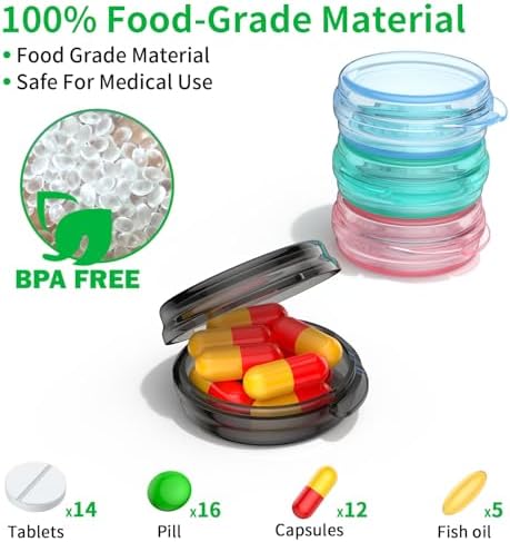 Urekt Small Pill Box, (4 Pack) Travel Pill Case Portable Daily Pill Organizer Mini Medicine Storage Container for Pocket Purse Cod Liver Oil Storage Box Earplug Case