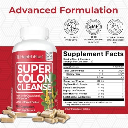 Health Plus Super Colon Cleanse Detox Capsules, 60 Day Supply, 240 Ct