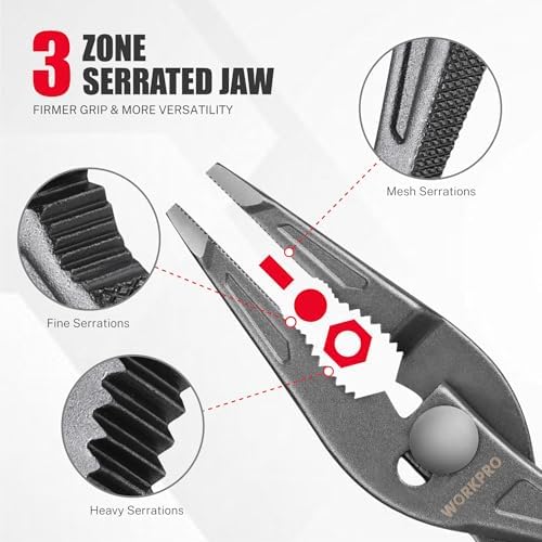 WORKPRO 8-Inch Long Nose Slip Joint Pliers, CR-V Steel Needle Nose Pliers