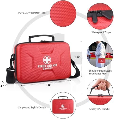 Gevoke 410 Piece Waterproof Hard Shell First Aid Kit, Red