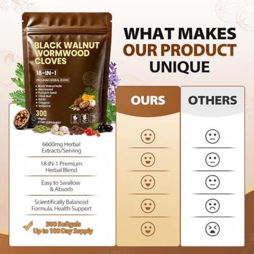 18-in-1 Wormwood Black Walnut Clove Herbal Cleanse Supplement |300 Softgels