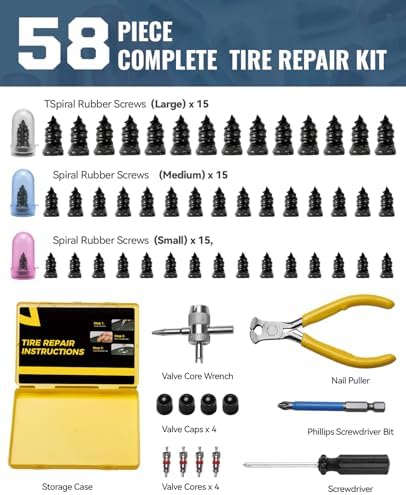 AUTOWN Tire Repair Kit with Tire Plug Screw Type, Heavy Duty Emergency Tool