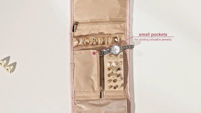 BAGSMART Travel Jewelry Organizer Case Foldable Jewelry Roll,Soft Pink