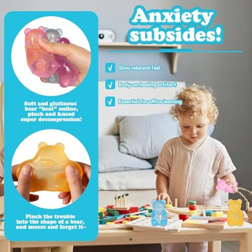 2pc Stress Gummy Bear Squishy Stress Balls for Adults Kids Fidget Toy