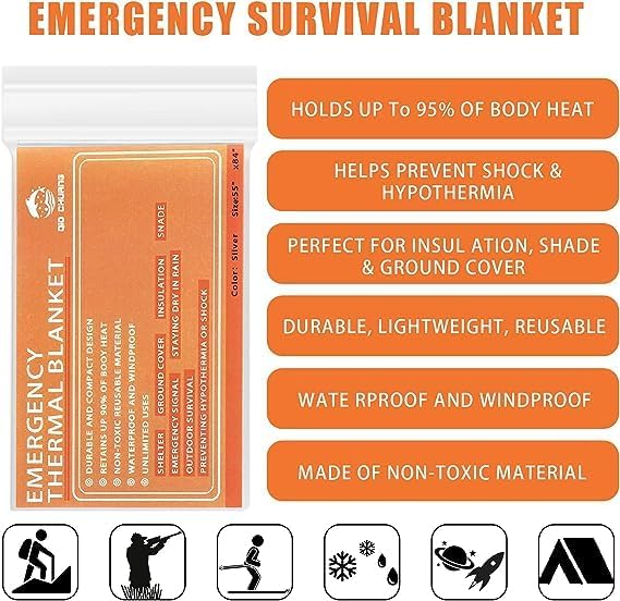 QIO CHUANG Emergency Mylar Thermal Blankets 4 Packs Survival Kit 84''x55''
