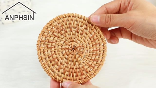 Handmade Rattan Coasters Set of 6 with Holder, Farmhouse Home Decor