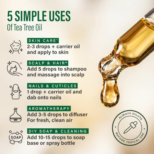 100% Pure Tea Tree Essential Oil 4 Fl Oz for Skin, Hair, Scalp and Nails