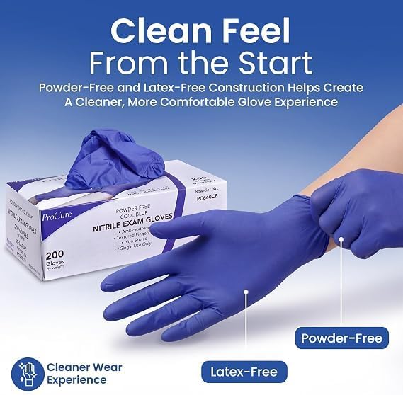 ProCure Disposable Nitrile Gloves - Latex & Powder Free - 200 Ct, Medium