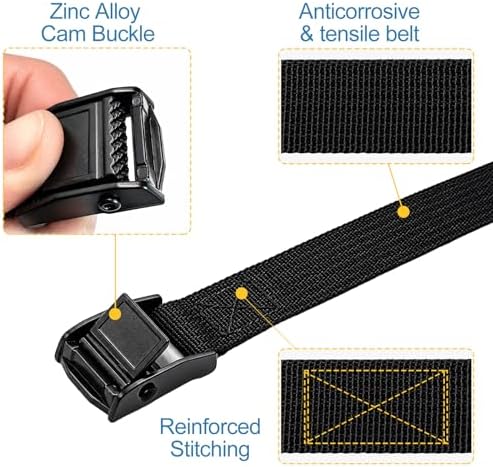 Adjustable Cam Buckle Lashing Straps, Tie Down Straps, 4 Pack, Black