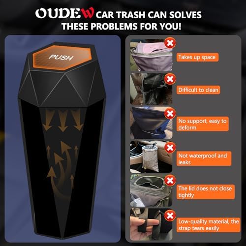 Car Trash Can with Lid, Leakproof, 30 Trash Bags, Black, 2 Pack