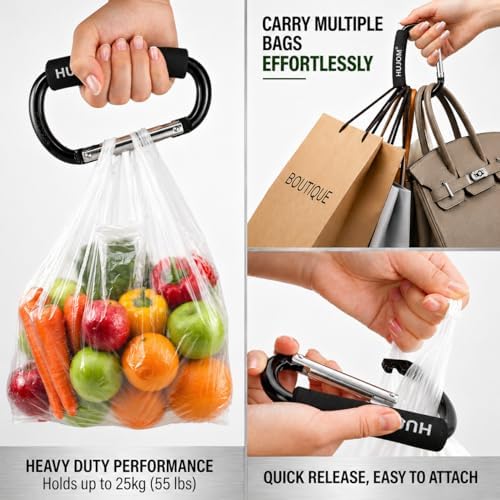 Stroller Hooks 2 Pack Heavy Duty Large Carabiner Clips for Bags & Baby Gear