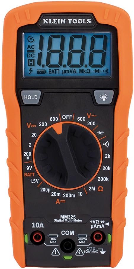 Klein Tools MM325 Multimeter, Digital Manual-Ranging 600V AC/DC Voltage Tester, Tests Batteries, Current, Resistance, Diodes, and Continuity