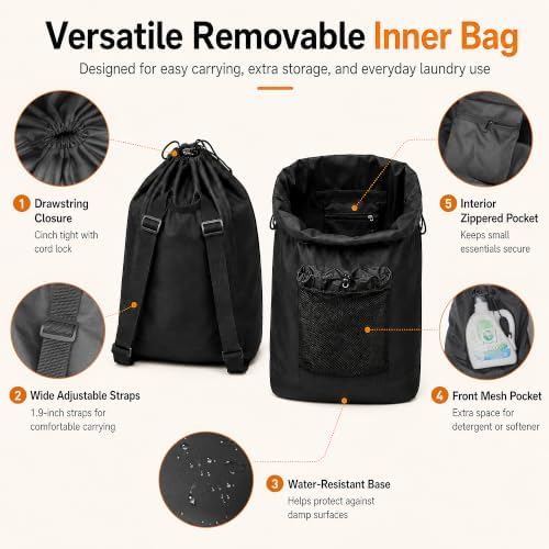 Foluck 60L 2-in-1 Laundry Hamper with Waterproof Laundry Backpack