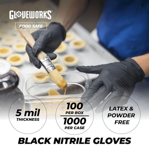 GLOVEWORKS Nitrile Gloves Disposable 5 mil Black Size Large Box of 100