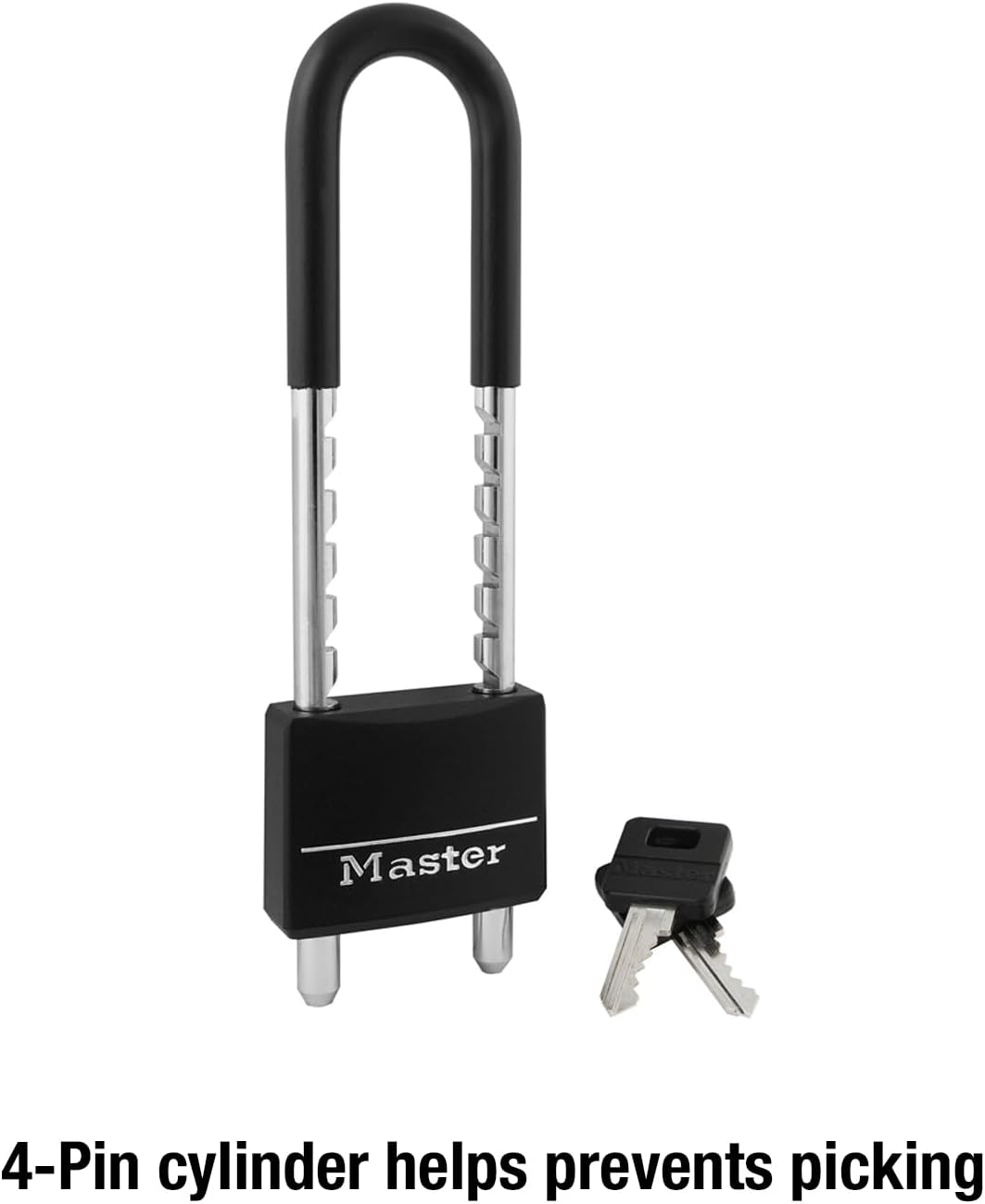 Master Lock Adjustable Shackle Keyed Padlock, Black Vinyl Covered 527D