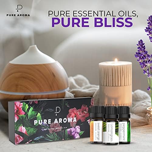 Essential Oils Set by Pure Aroma - Top 6 Aromatherapy Oils Gift Set-6 Pack, 10ml (Eucalyptus, Lavender, Lemongrass, Sweet Orange, Peppermint, Tea Tree)