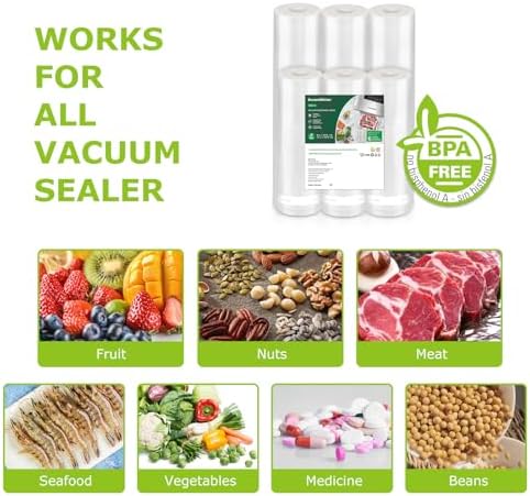 Bonsenkitchen Vacuum Sealer Rolls bags, 3 Rolls 11"x 20'+ 3 Rolls 8"x 20'