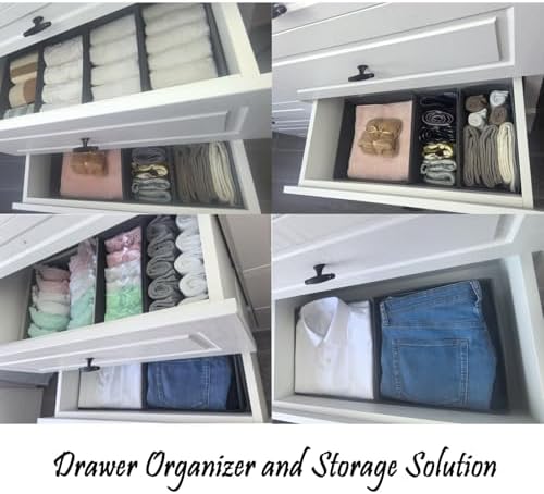 Bructhun Sock Drawer Organizer 3 Pack - Collapsible Fabric Storage Bins for Underwear Divider, Small Closet Organizers with 3 Compartments, Gray