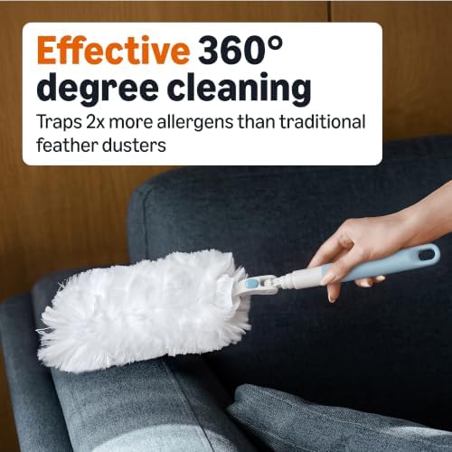 Amazon Basics 360° Heavy Duty Duster Kit with Extendable Handle and 6 Microfiber Plumes Refills for Pet Hair